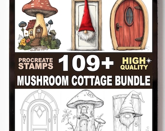 109+ Mushroom Cottage Procreate Stamp Set Fairy Homes Forest Shapes Cozy Nature