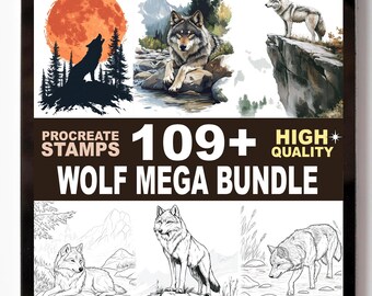 109+ Wolf Procreate Stamp Set – Wild Animals, Forest Scenes, and Nature Silhouette Brushes
