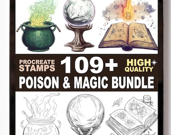 109+ Witch, Poison & Magic Drawing Procreate Stamp Set – Potions, Spells, and Mystical Symbols