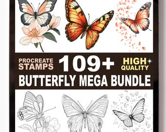 Butterfly Procreate Stamps Set | 109+ Insect Wings Garden Nature Line Art Brushes | Procreate Bloom