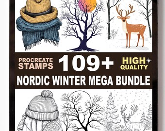 109+ Nordic Winter Procreate Stamp Set Snow Cabins Cozy Woods Calm Season