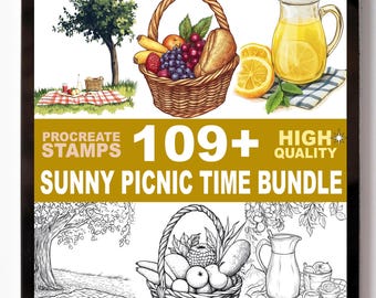 109+ Sunny Picnic Time Procreate Stamps Baskets Blankets Food Brushes