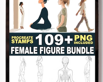 109+ Female Figure Procreate Stamps – Full Body Poses & Drawing Reference Shapes