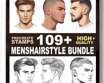 Set de sellos Procreate para peinados masculinos / Más de 109 pinceles para cortes de pelo y peluquería / Procreate Bloom
