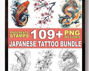 109+ Japanese Tattoo Procreate Stamps – Traditional Symbols & Outline Flash Designs