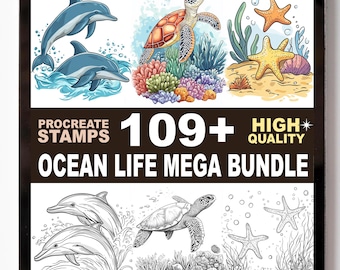 109+ Ocean Life Procreate Stamp Set – Sea Creatures, Coral Reefs, and Underwater Scene Brushes