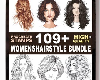 109+ Women’s Hairstyle Procreate Stamp Set – Elegant Hair Designs, Curls, and Fashion Brushes