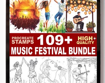 109+ Music Festival Field Procreate Stamps – Stage, Crowd & Guitar Brushes