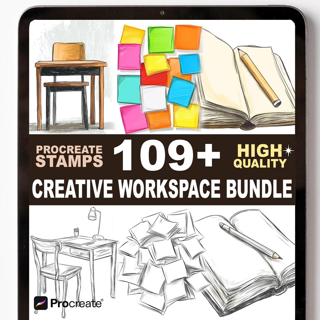 109+ Creative Workspace Procreate Stamp Set Studio Tools Desk Decor ...