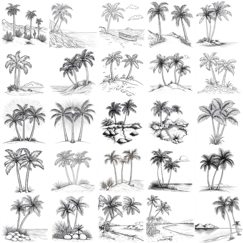 109+ Palm Trees and Leaves Procreate Stamp Set – Tropical Beach Vibes ...