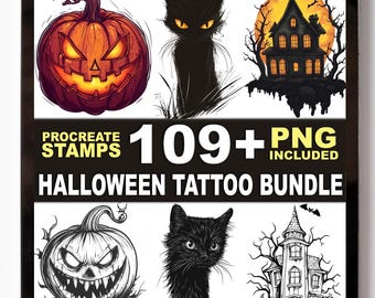 109+ Halloween Tattoo Procreate Stamps – Spooky Icons & Tattoo Flash Outlines