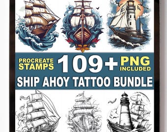 109+ Ship Ahoy Tattoo Procreate Stamps – Nautical Icons & Flash Outline Designs
