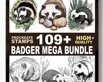 Badger Procreate Stamps Set | 100+ Wild Animal Woodland Forest Brush Pack | Procreate Bloom