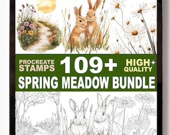 109+ Spring Meadow Walk Procreate Stamps Wildflowers Grass Path Brushes