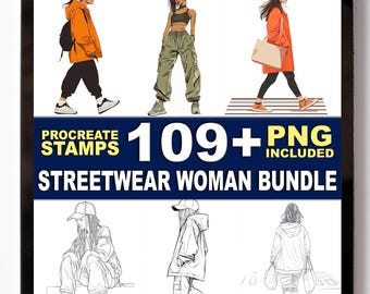 109+ Streetwear Woman Procreate Stamps – Fashion Poses & Outfit Outline Shapes