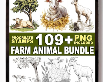 109+ Farm Animal Procreate Stamps – Cows, Horses, Chickens & Simple Outlines