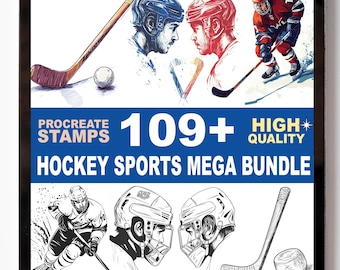 Más de 109 sellos, palos, discos y pinceles para Procreate con temática de hockey y deportes.