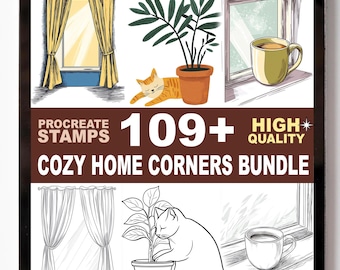 109+ Cozy Home Corners Procreate Stamp Set – Interior Nooks, Fireplace Scenes & Relaxing Space Brushes