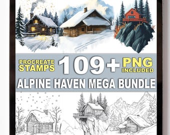 109+ Mountain Cabin Village Procreate Stamps – Rustic Cabins, Trees & Scenic Shapes