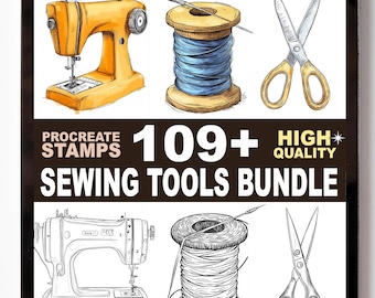 109+ Sewing Tools Elements Procreate Stamp Set – Needles, Threads, Buttons, and Fabric Brushes