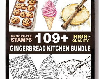 109+ Gingerbread Kitchen Procreate Stamp Set Holiday Baking Sweet Decor Cozy Kitchen
