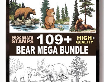 Bear Procreate Stamps Set | 100+ Wild Animal Forest Woodland Wildlife Brushes | Procreate Bloom