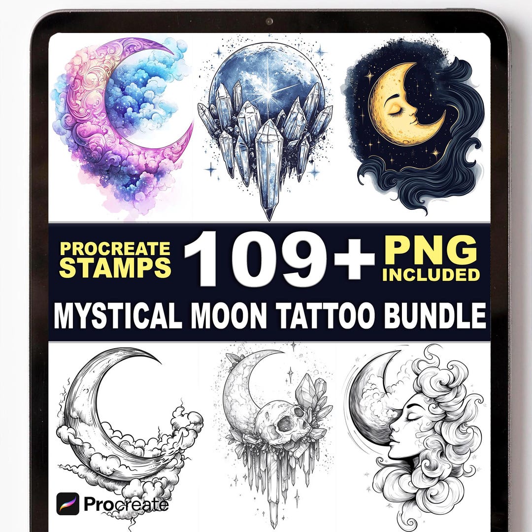 109+ Mystical Moon Tattoo Procreate Stamps – Celestial Symbols & Flash ...
