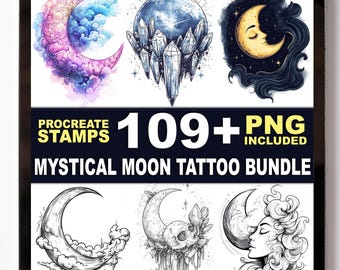 109+ Mystical Moon Tattoo Procreate Stamps – Celestial Symbols & Flash Outlines