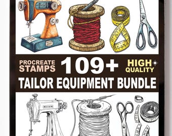 109+ Tailor Equipment Procreate Stamp Set – Sewing Machines, Tools, and Fashion Studio Brushes