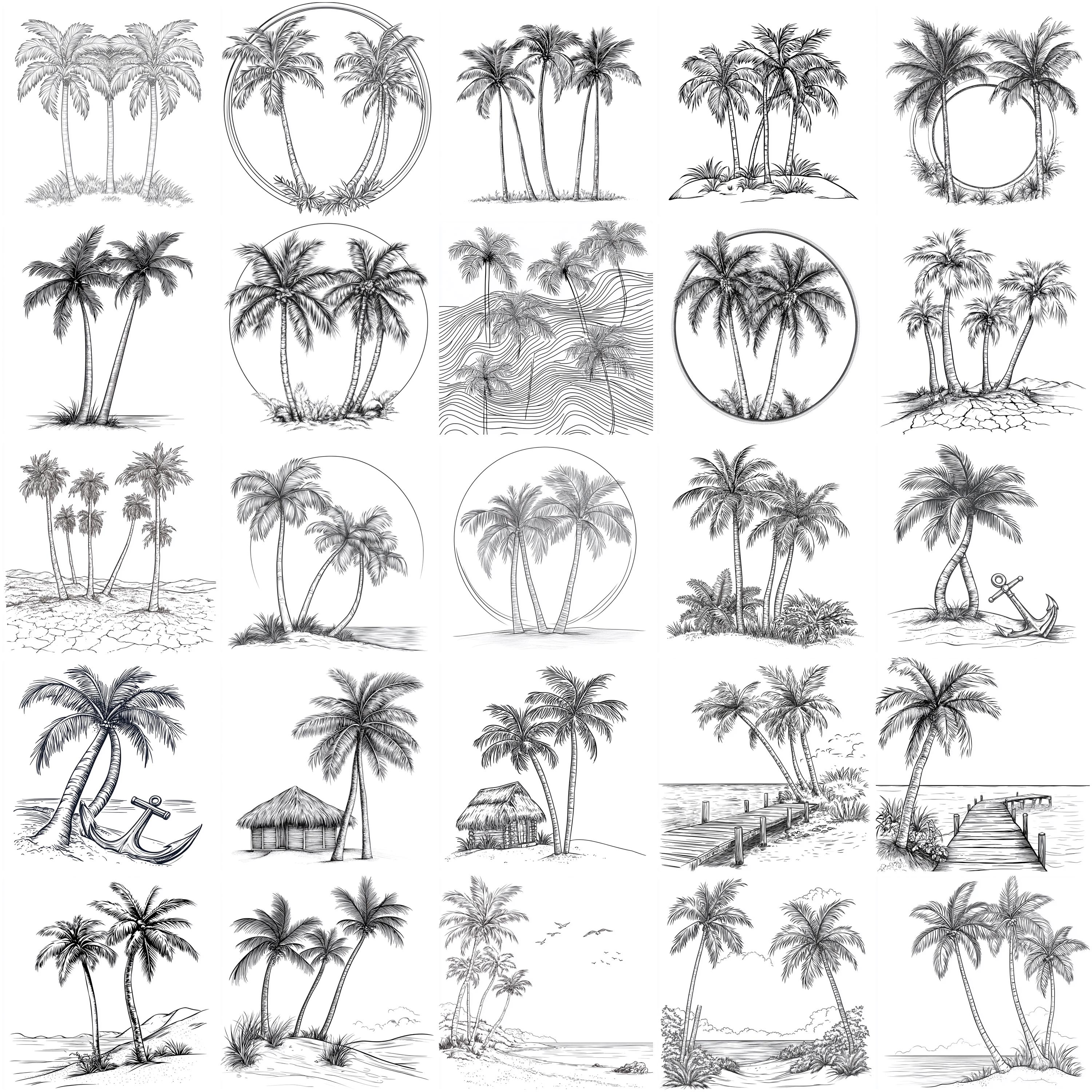 109+ Palm Trees and Leaves Procreate Stamp Set – Tropical Beach Vibes ...