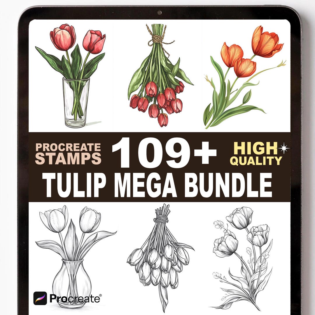 109+ Tulip Procreate Stamp Set – Elegant Flowers, Petals, and Botanical ...