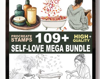 109+ Self Love & Wellness Procreate Stamp Set - Spa Moments, Healthy Habits Calm Illustrations