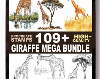 Giraffe Procreate Stamps Set | 109+ Safari Animal Wildlife Jungle Brushes | Procreate Bloom