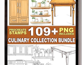 109+ Kitchen Dining Furniture Procreate Stamps – Tables, Chairs & Interior Shapes