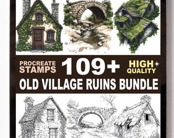 109+ Old Village Ruins Procreate Stamp Set – Ancient Buildings, Arches, and Stone Details