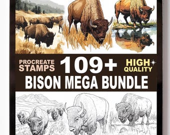 Bison Procreate Stamps Set | 109+ Wild Animal Western Prairie Wildlife Brushes | Procreate Bloom