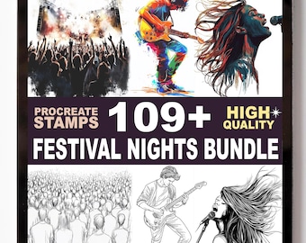 109+ Festival Music Nights Procreate Stamps, Concert Crowds Stage Brushes