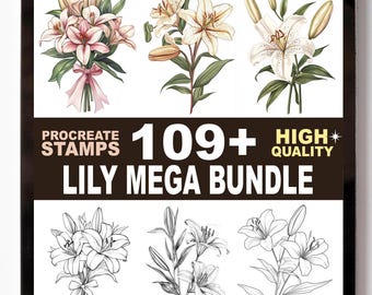 Lily Procreate Stamps Set | 109+ Floral Petal Botanical Flower Line Art Brushes | Procreate Bloom