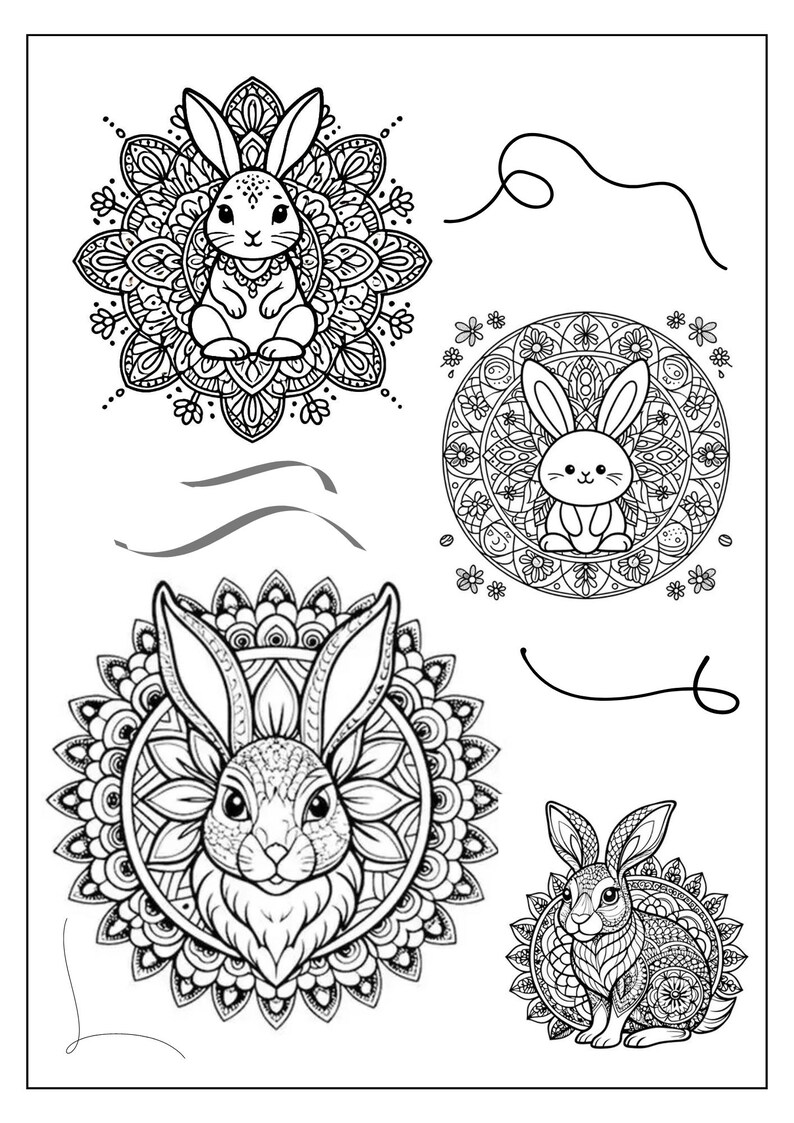 Mandala Rabbit Coloring Pages - Etsy