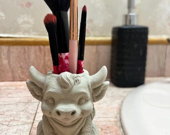 Cement Sitting Cow Holder, Toothbrush, Makeup Brush, Succulent Planter, Candle Vessel