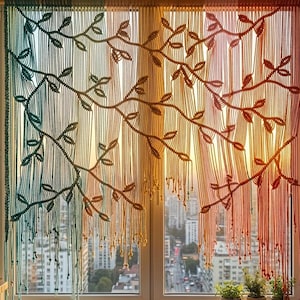 Cortina de macramé, arte de pared moderno, cortina de puerta, macramé para ventana, decoración rústica, cenefa para dormitorio, tapiz bohemio, regalo de inauguración de la casa.