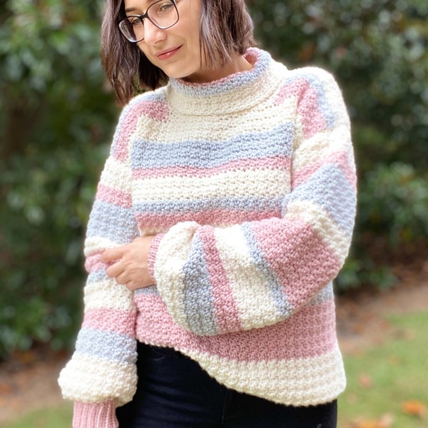 Patrón de crochet de suéter de cuello alto