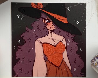 Handmade Halloween Witch Art Print: Colorful Witchy Decor