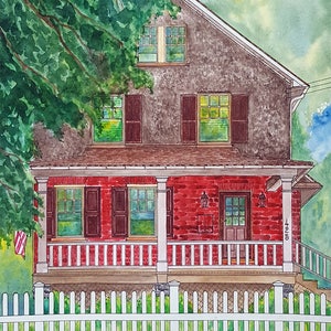 Tekening van foto, aquarel huisportret, gepersonaliseerde trouwlocatie portret, architectonische schets van het huis in kleur