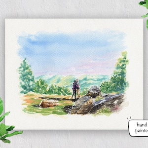 Op maat gemaakt handgeschilderd aquarellandschap, van elke foto tot kunst, landschapskunstwerk in aquarel, bergaquarel
