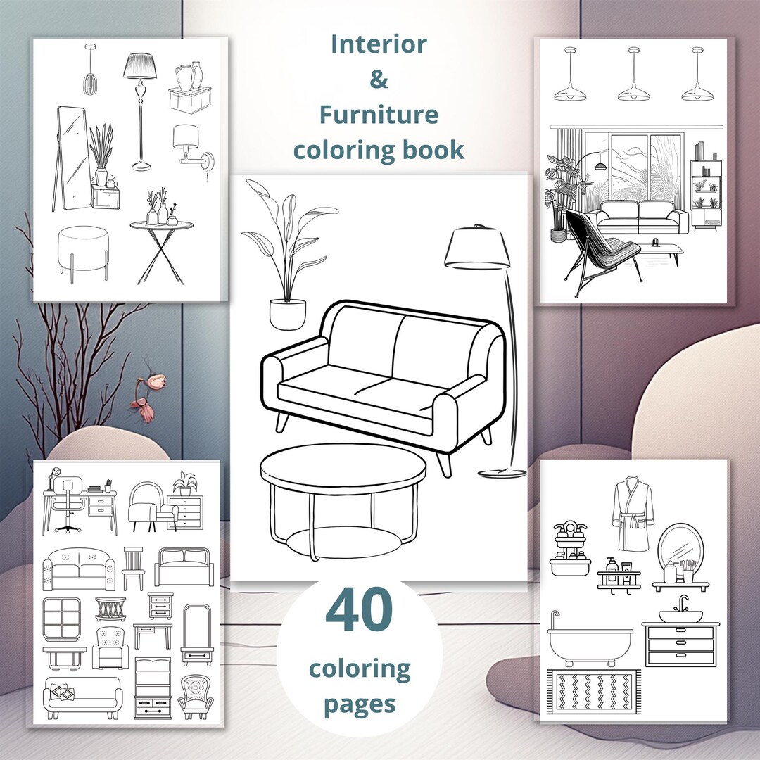 Interior Design Coloring Pages, Cozy Home Furniture and Room Decor ...
