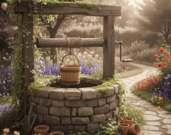 Vintage Garden Well Art Print - Digital Download