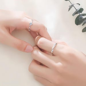 Couple Promise Rings Set: Silver Plated Twisted Bands with Zircon, Engravable Matching Rings