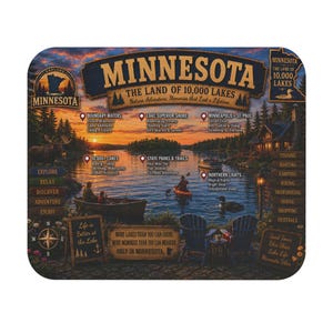 Lake Mouse Pad Featuring Minnesota Sunset Map | Cozy Desk Accessory