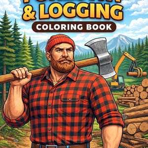 Forestry Coloring Book with Lumberjacks and Logging Scenes